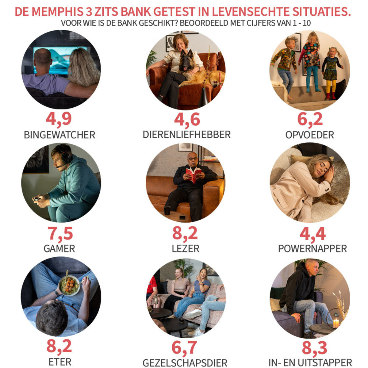 3-zits bank Memphis stof chenille wit/beige
