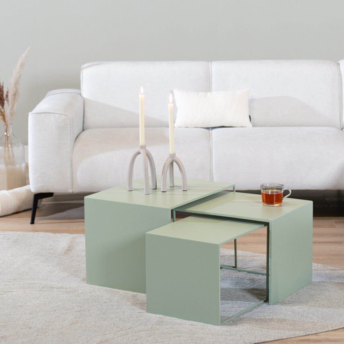 Bijzettafel Bianca metaal lichtgroen 37 cm hoog