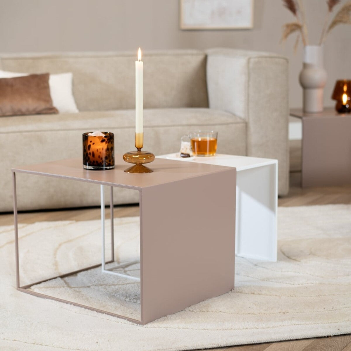 Bijzettafel Bianca metaal taupe 37 cm hoog