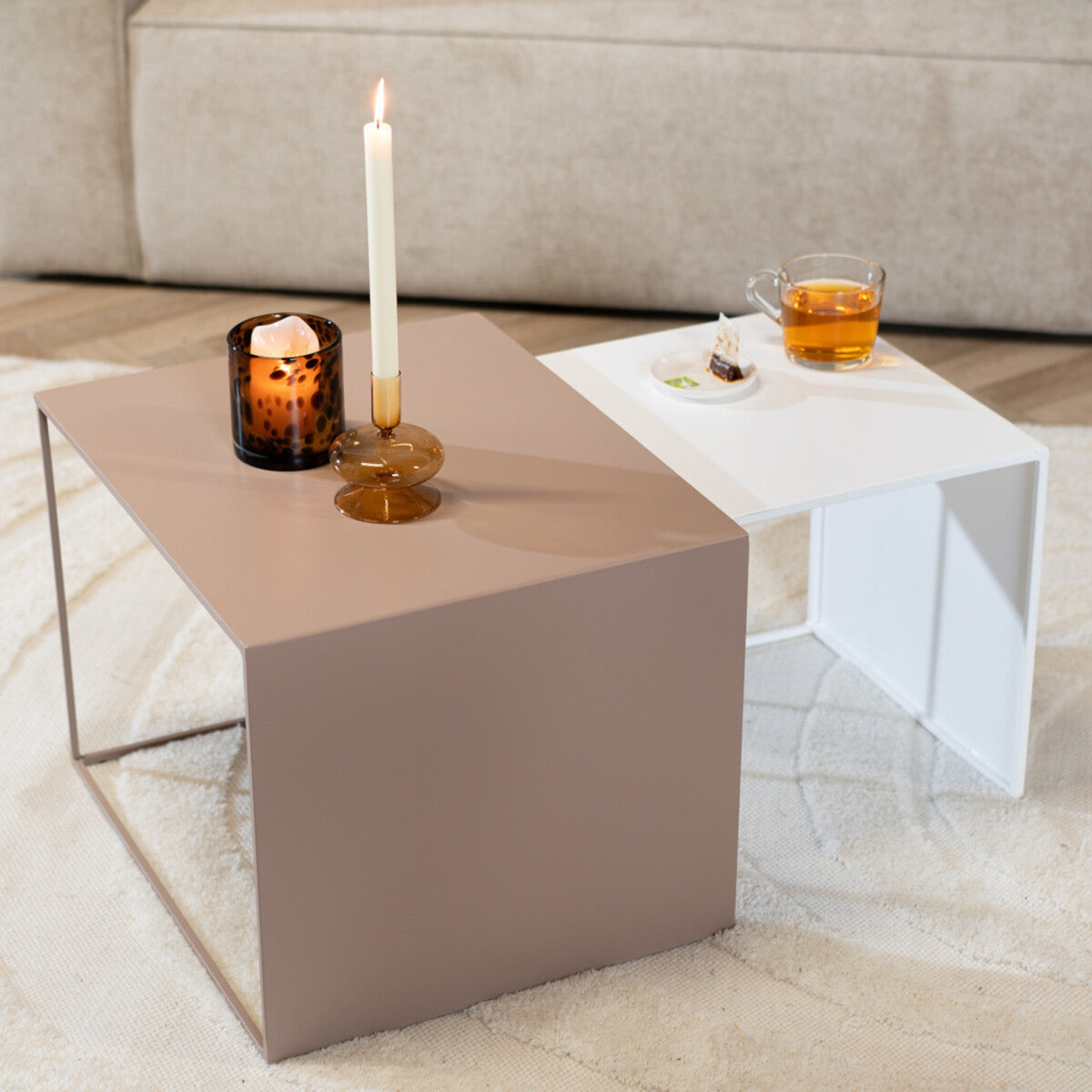 Bijzettafel Lucia metaal taupe 34 cm hoog