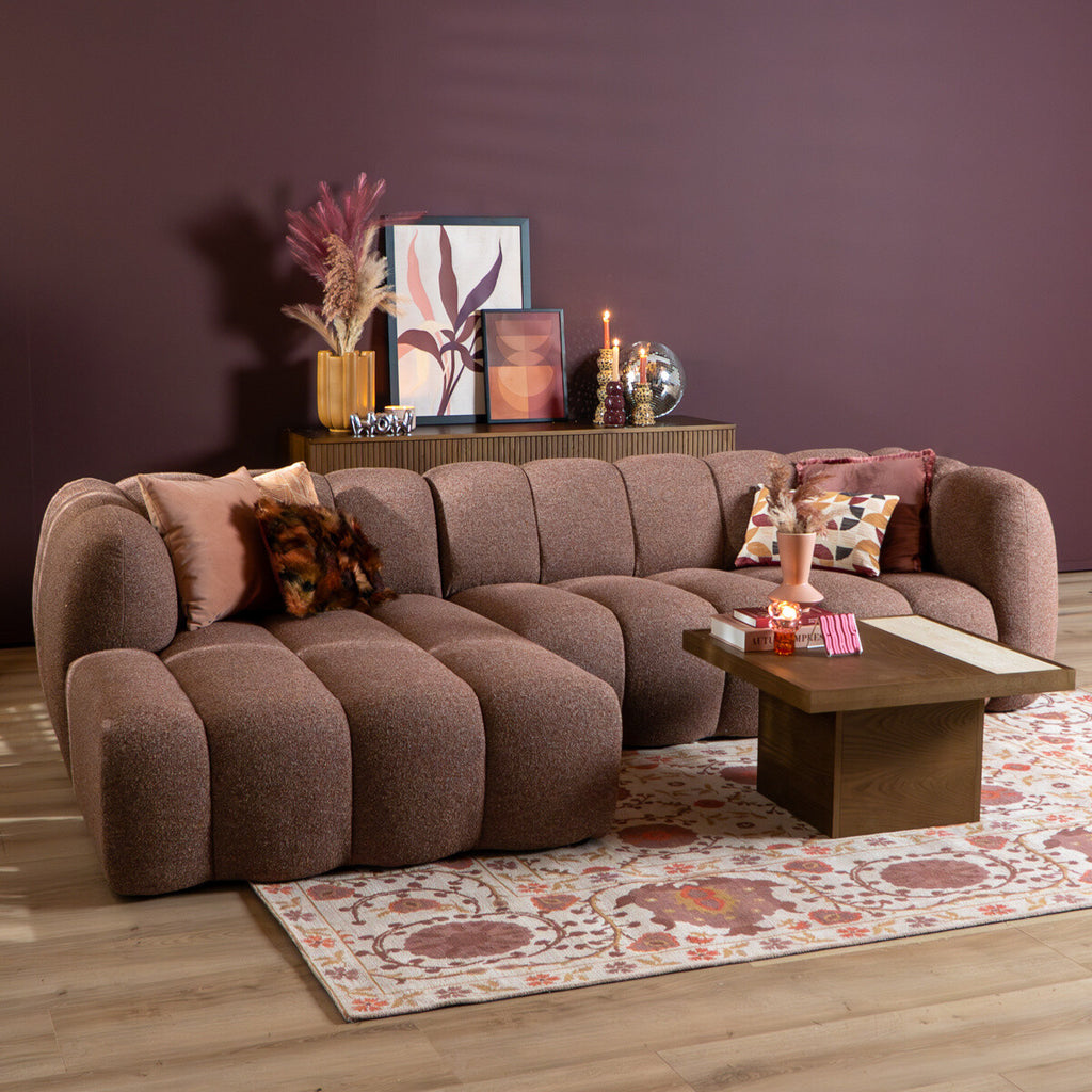 Hoekbank Luca bouclé stof rood/roze links