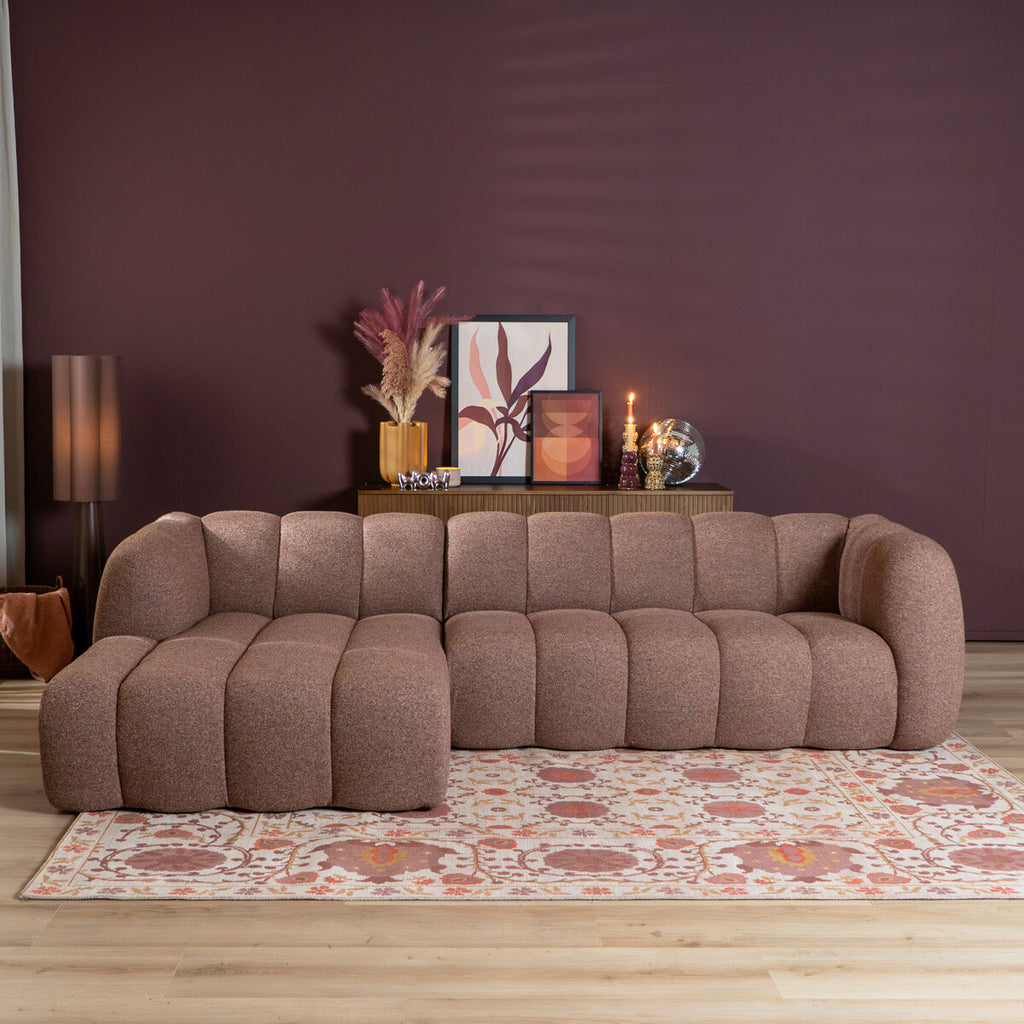 Hoekbank Luca bouclé stof rood/roze links