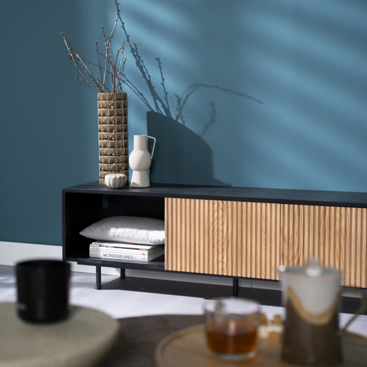Tv-meubel Ray zwart/blank eiken 150 cm