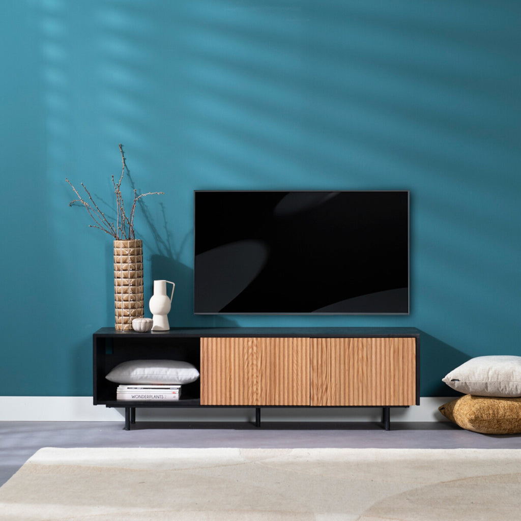 Tv-meubel Ray zwart/blank eiken 150 cm