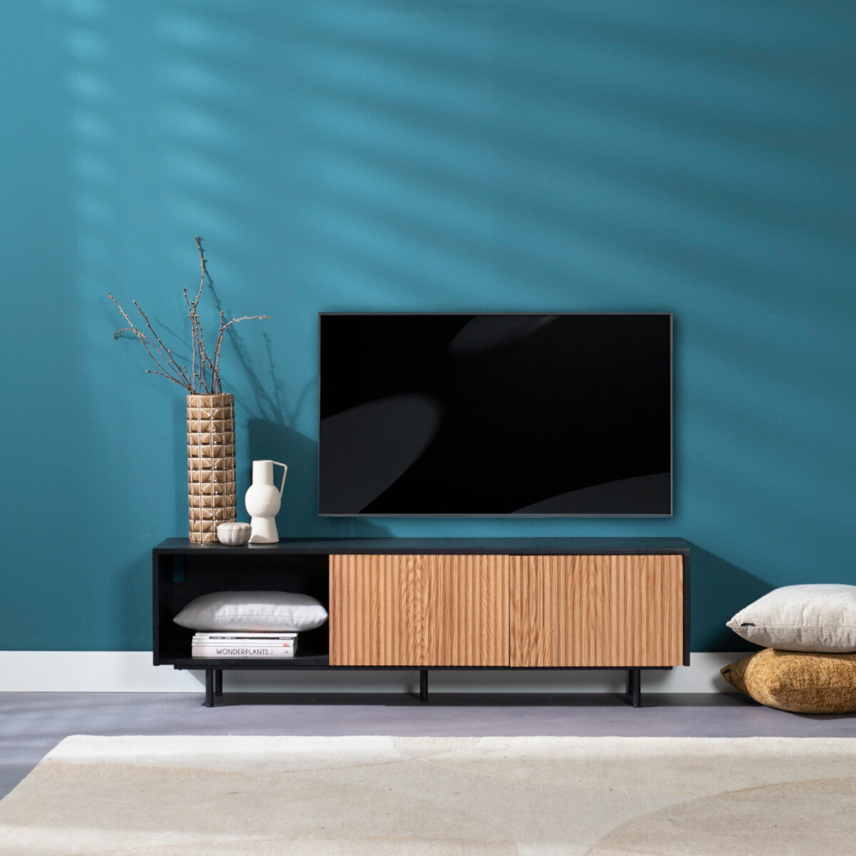 Tv-meubel Ray zwart/blank eiken 150 cm