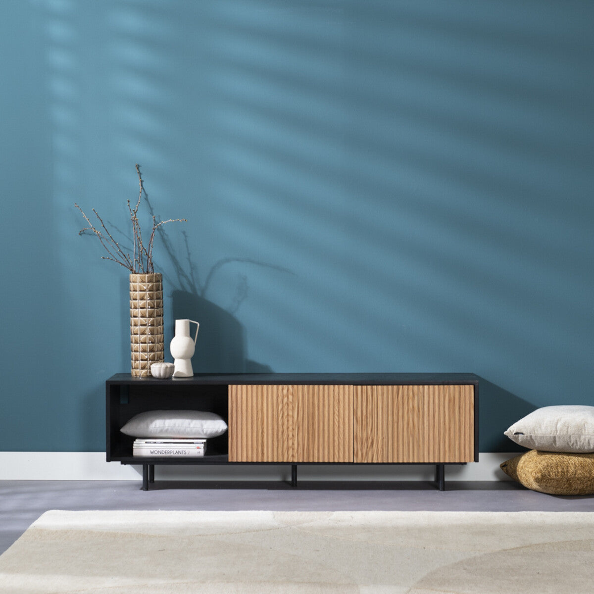 Tv-meubel Ray zwart/blank eiken 150 cm