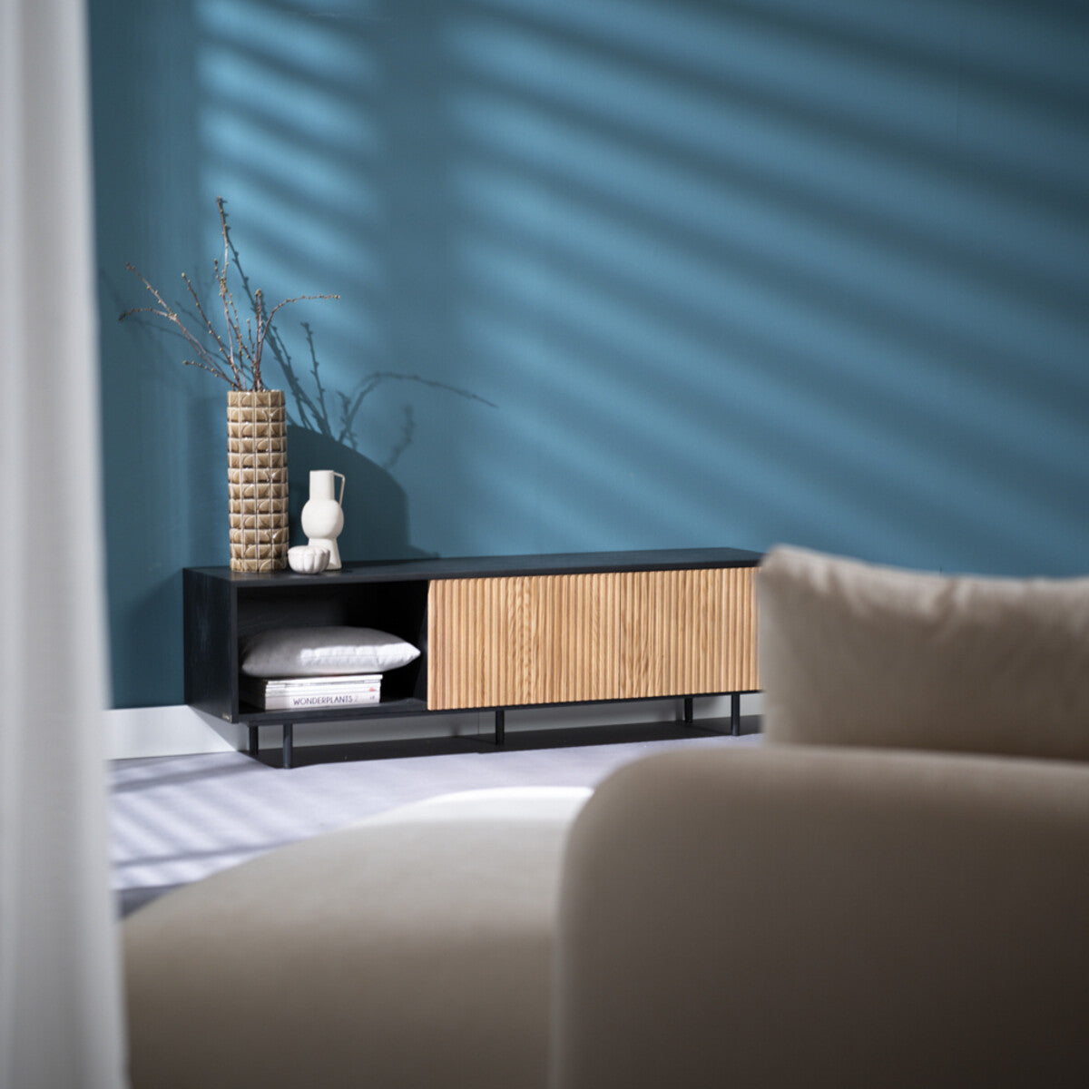 Tv-meubel Ray zwart/blank eiken 150 cm