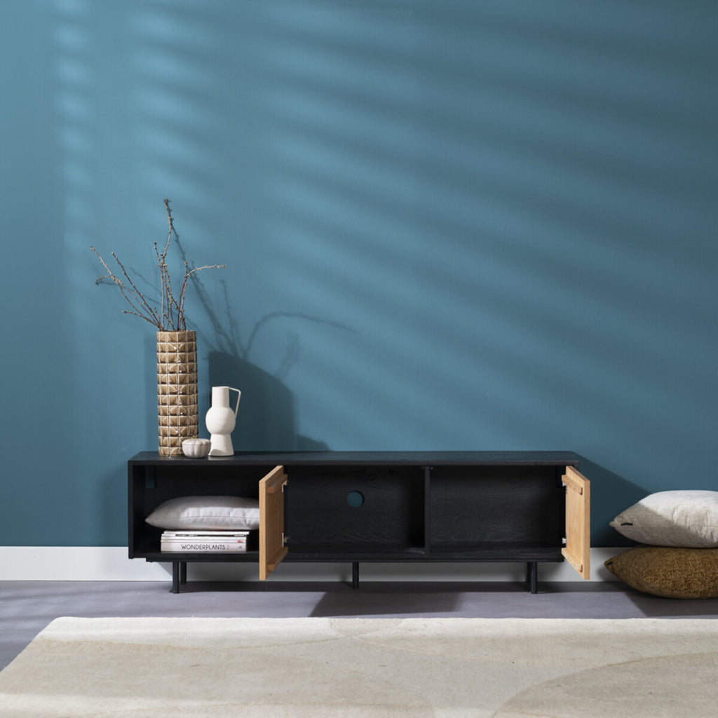 Tv-meubel Ray zwart/blank eiken 150 cm
