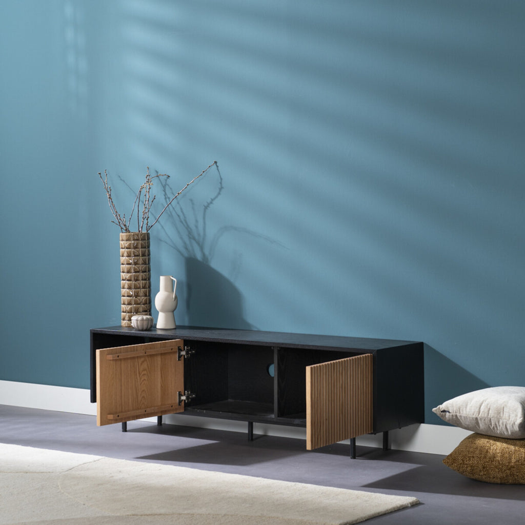 Tv-meubel Ray zwart/blank eiken 150 cm