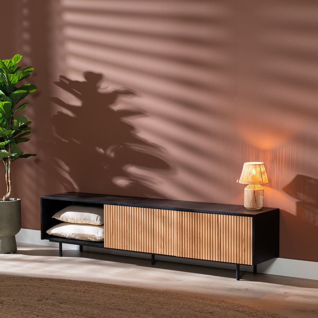 Tv-meubel Ray zwart/blank eiken 180 cm