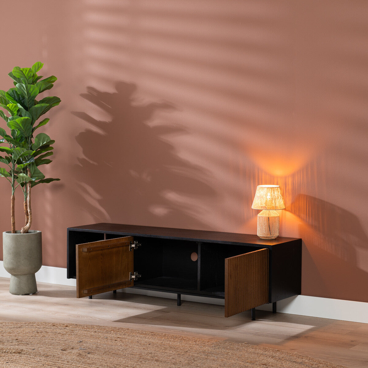 Tv-meubel Ray zwart/rustiek eiken 150 cm