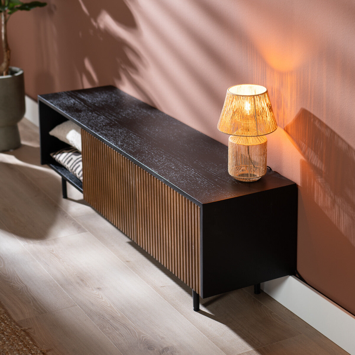 Tv-meubel Ray zwart/rustiek eiken 150 cm