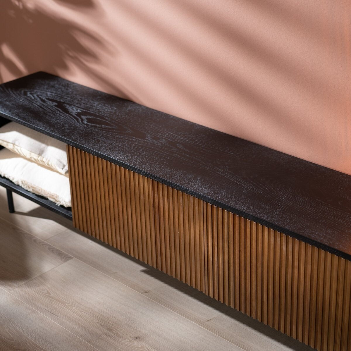 Tv-meubel Ray zwart/rustiek eiken 180 cm