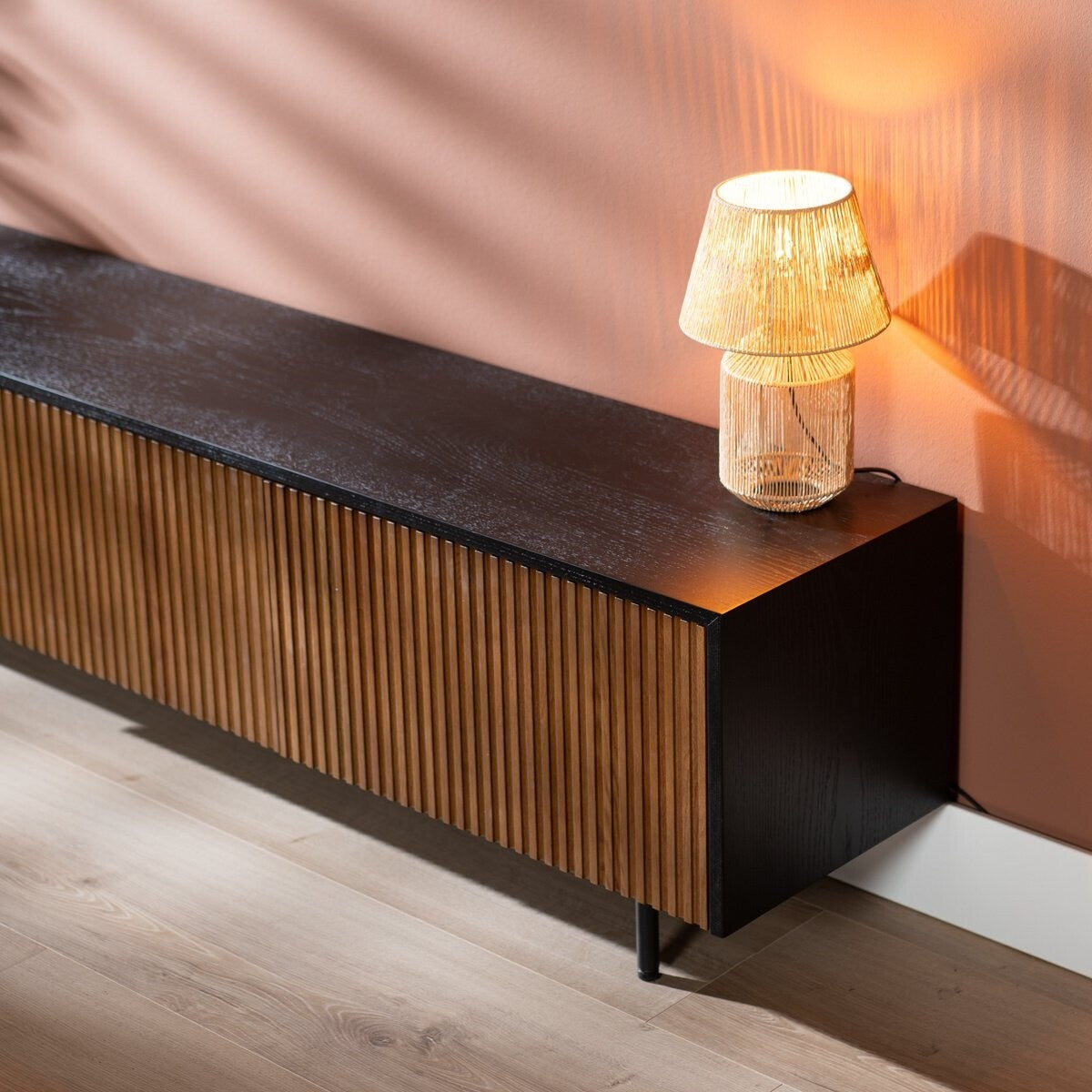 Tv-meubel Ray zwart/rustiek eiken 180 cm