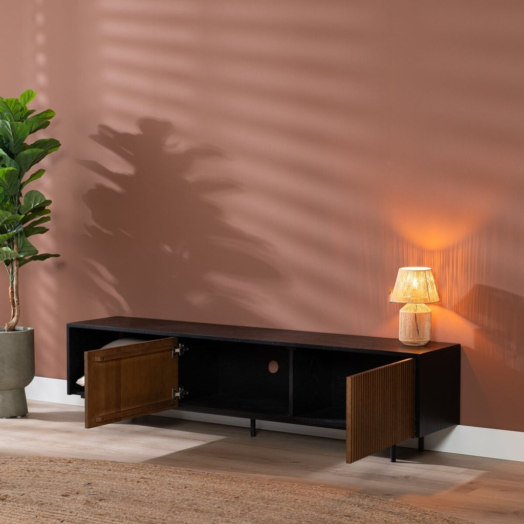 Tv-meubel Ray zwart/rustiek eiken 180 cm