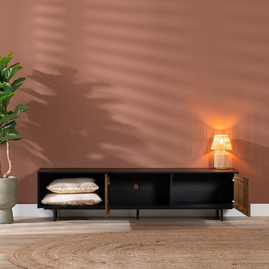 Tv-meubel Ray zwart/rustiek eiken 180 cm