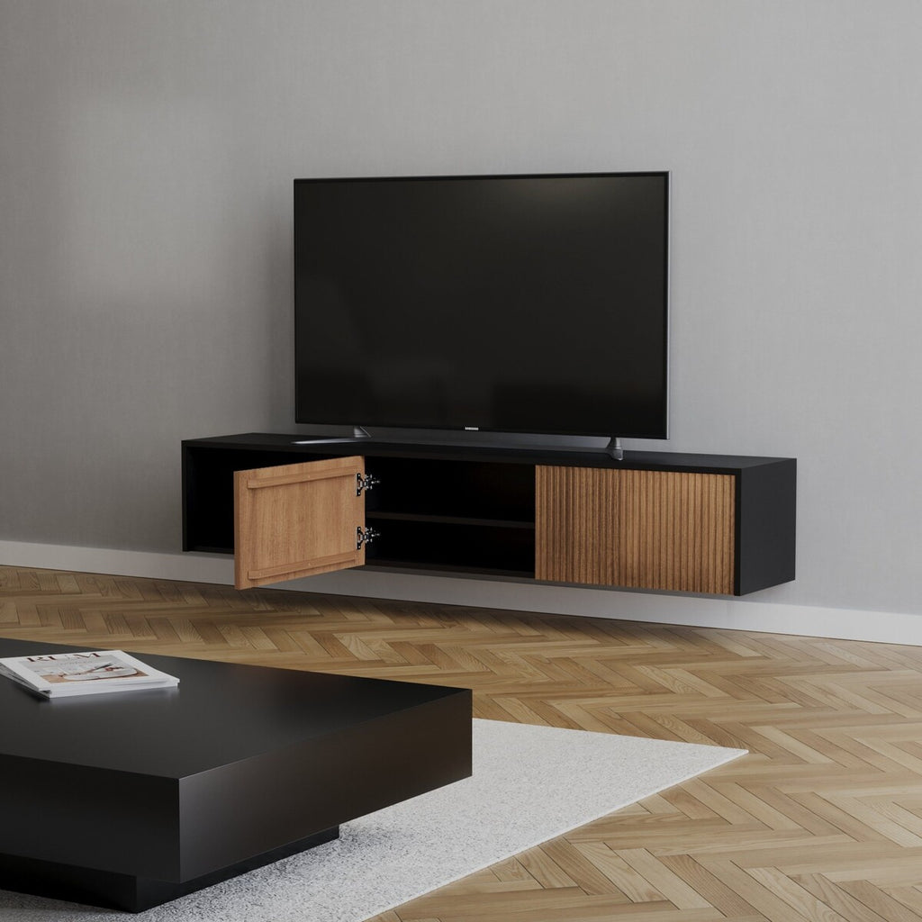 Tv-meubel Ray zwart/rustiek eiken 180 cm