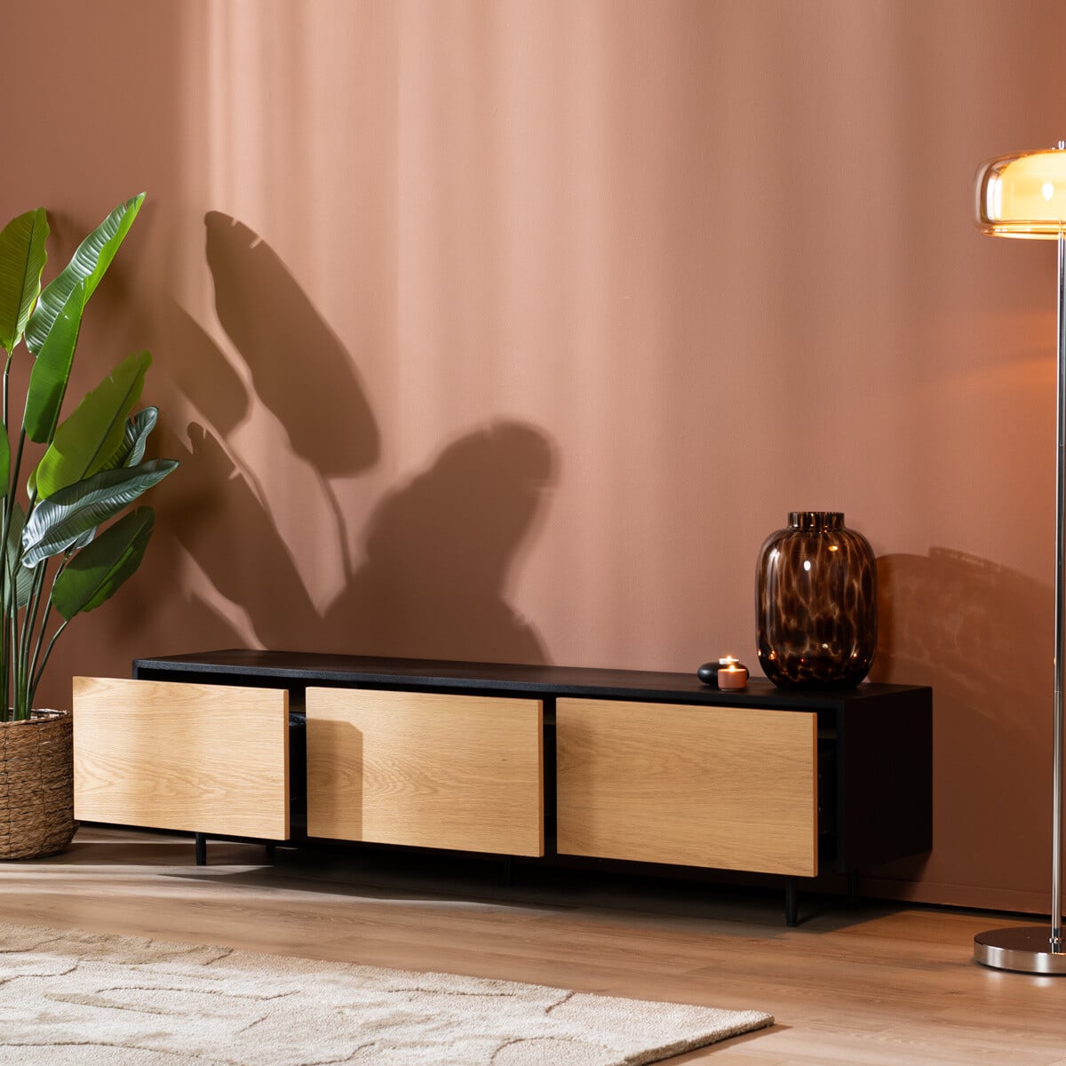 Tv-meubel Thomas zwart/blank eiken 180 cm