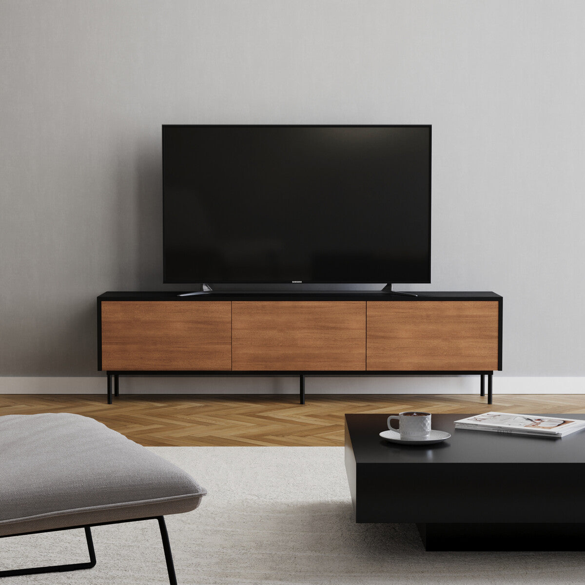 Tv-meubel Thomas zwart/rustiek eiken 180 cm