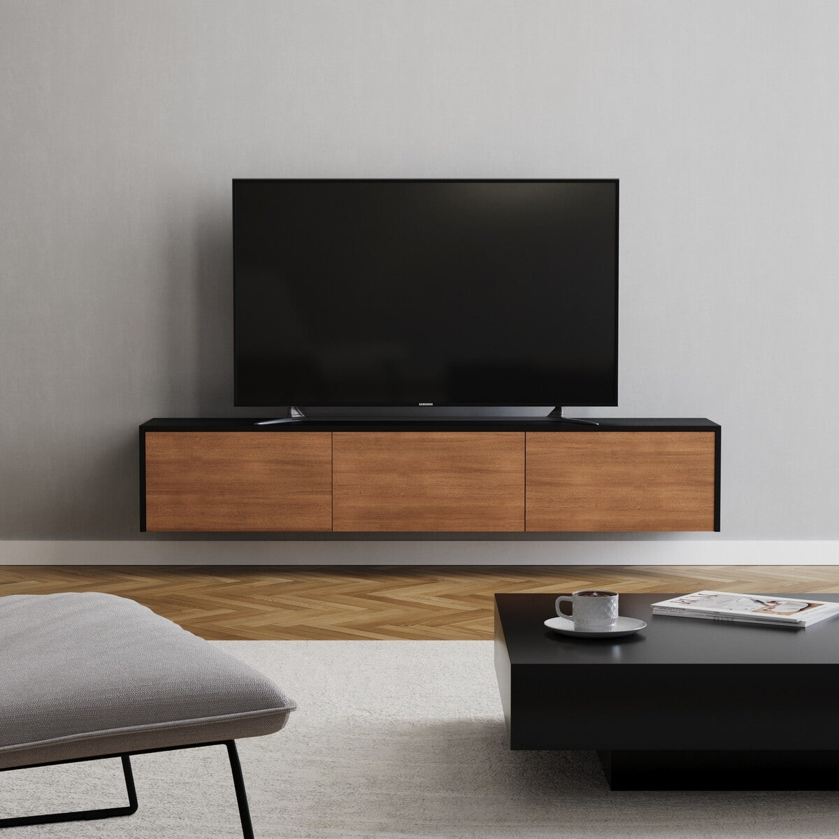 Tv-meubel Thomas zwart/rustiek eiken 180 cm