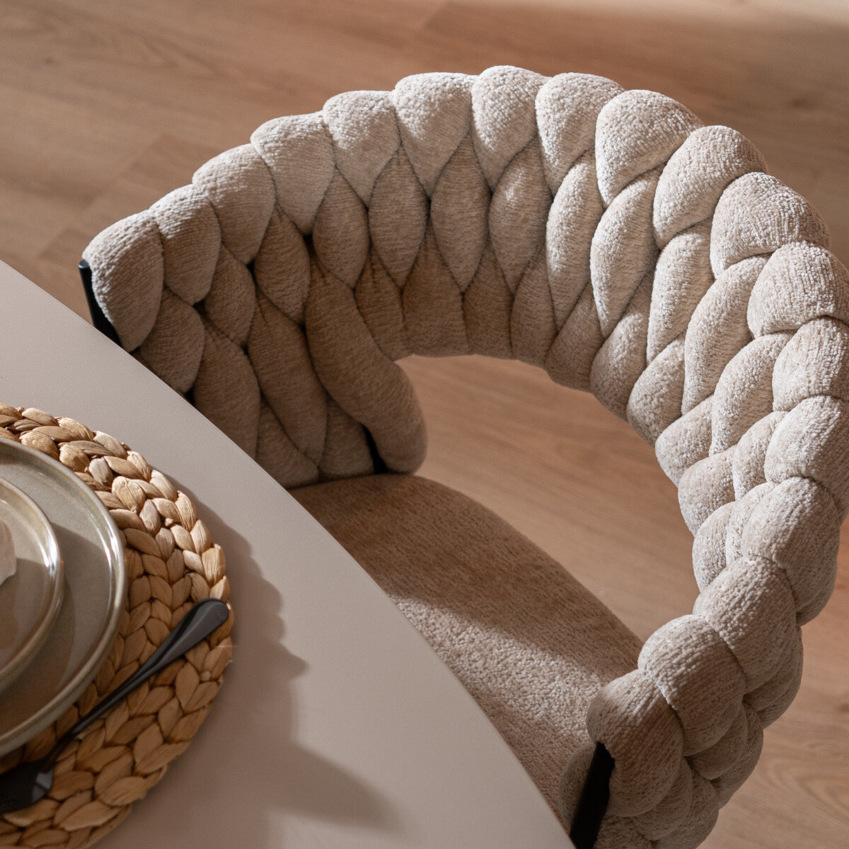 Eetkamerstoel Braid chenille beige