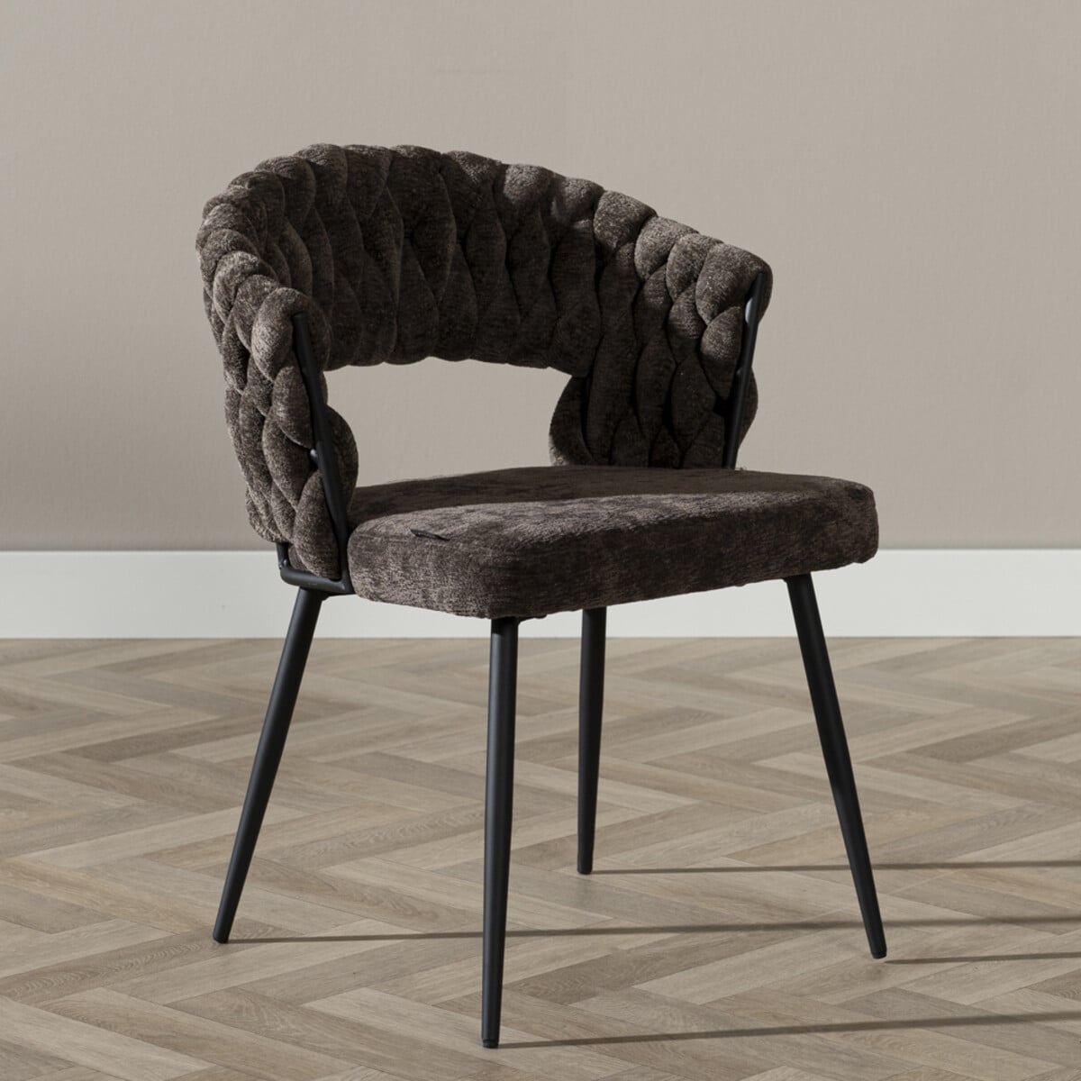 Eetkamerstoel Braid chenille bruin