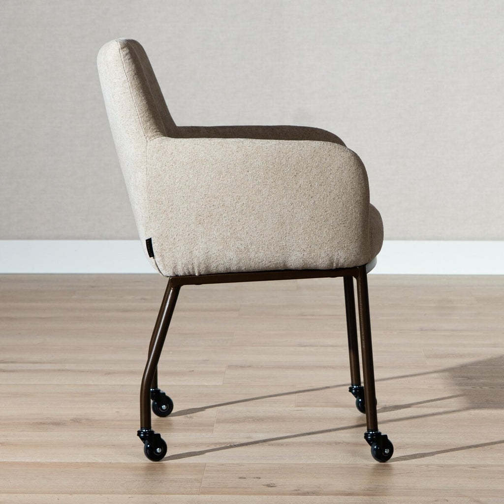 Eetkamerstoel met wieltjes Finn chenille beige