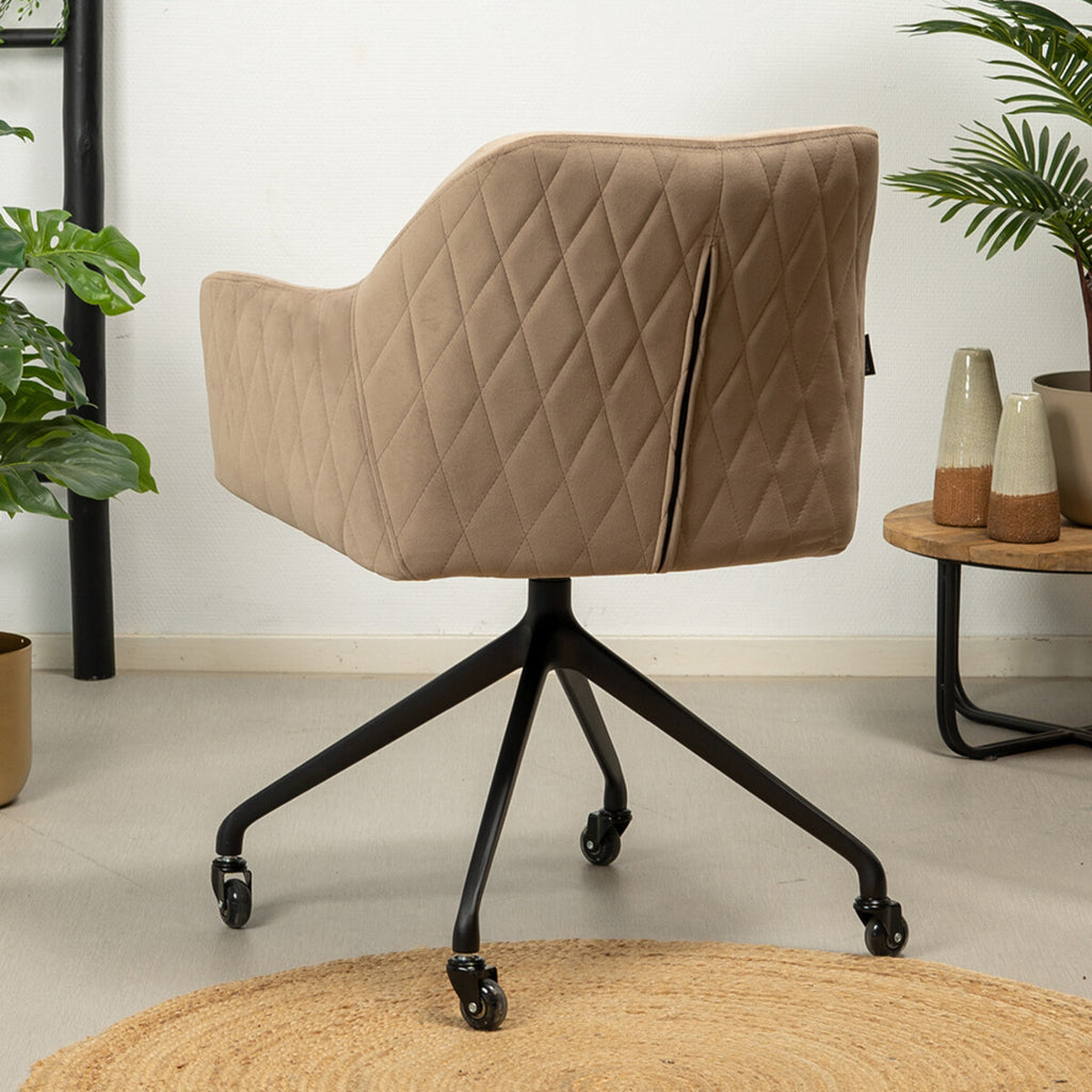 Eetkamerstoel met wieltjes Quinn taupe velvet