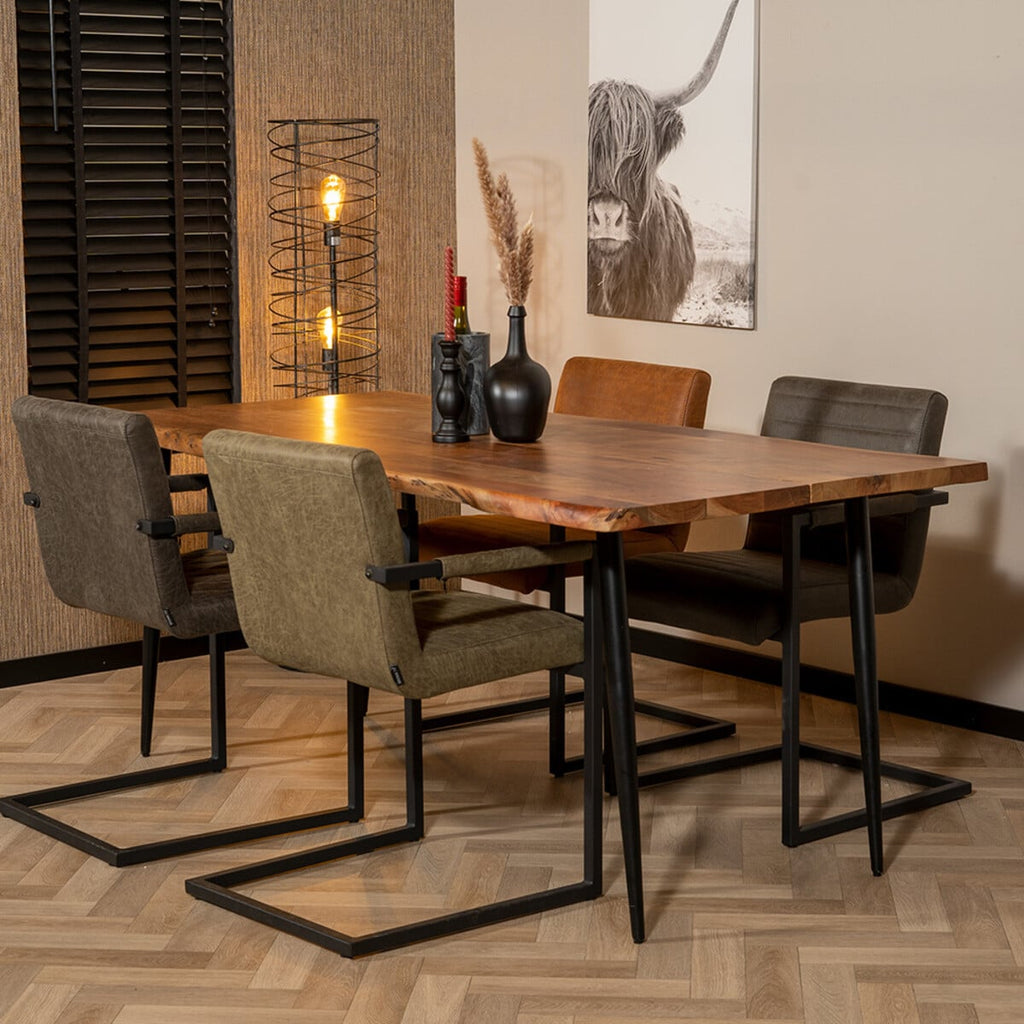 Eetkamertafel boomstam Richy acaciahout verstelbare tafelpoten 180 x 90 cm