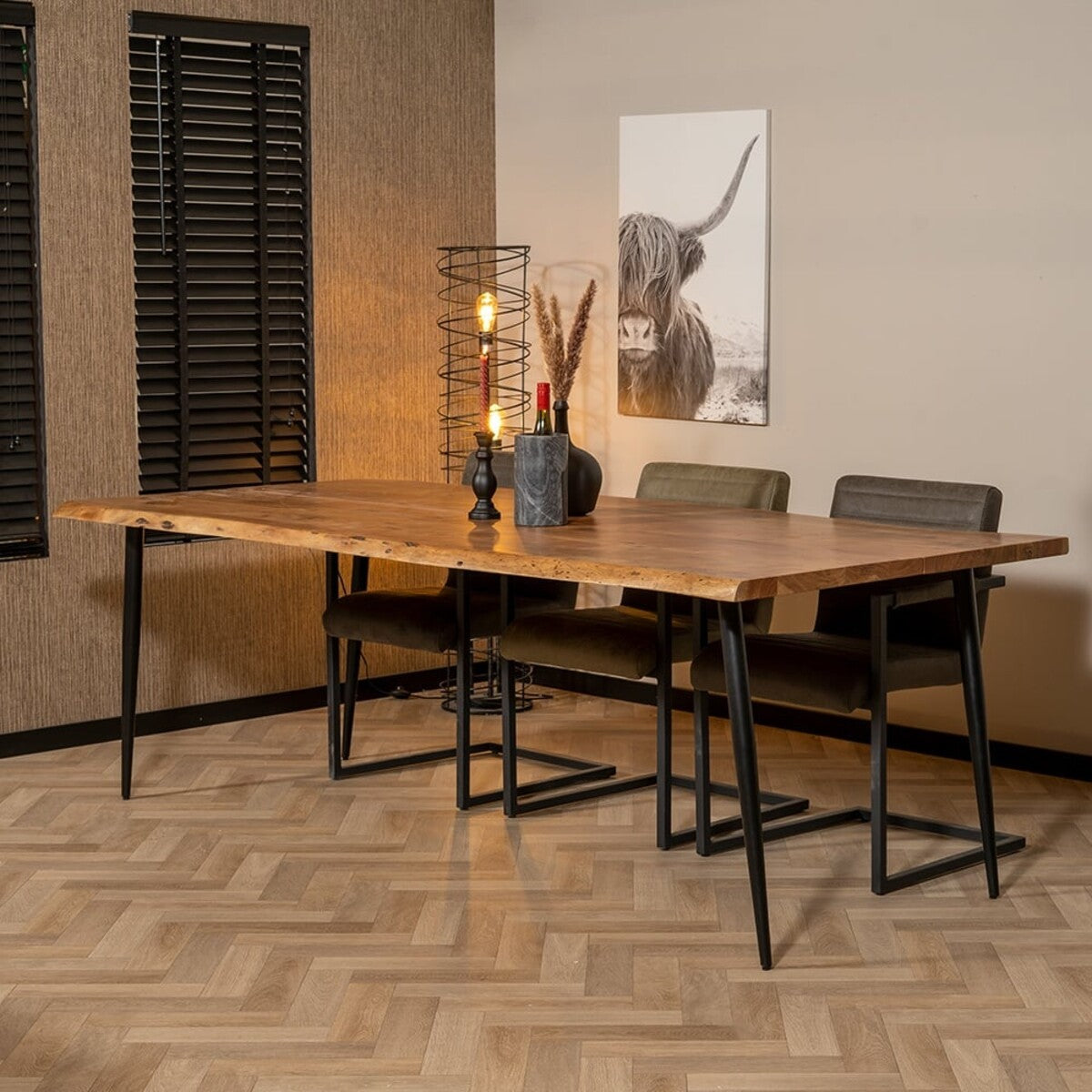 Eetkamertafel boomstam Richy acaciahout verstelbare tafelpoten 230 x 100 cm