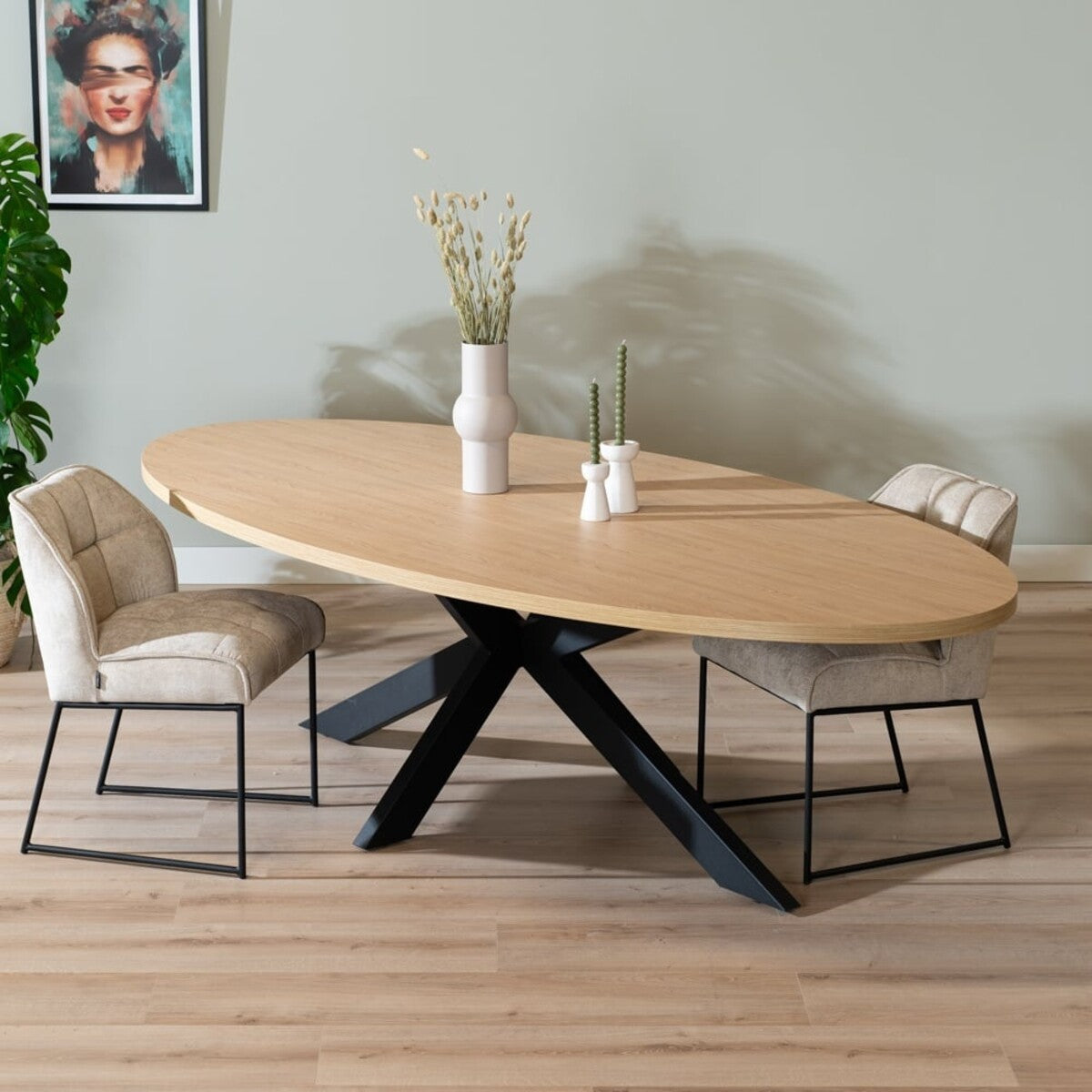 Eettafel Carl melamine eiken ovaal 270 x 130 cm