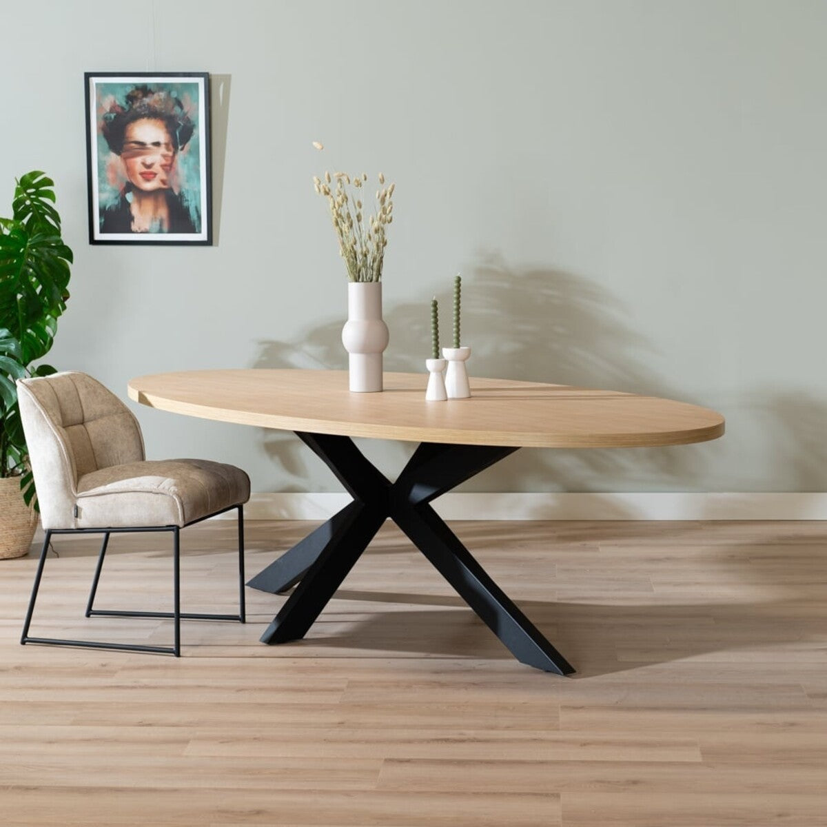 Eettafel Carl melamine eiken ovaal 270 x 130 cm