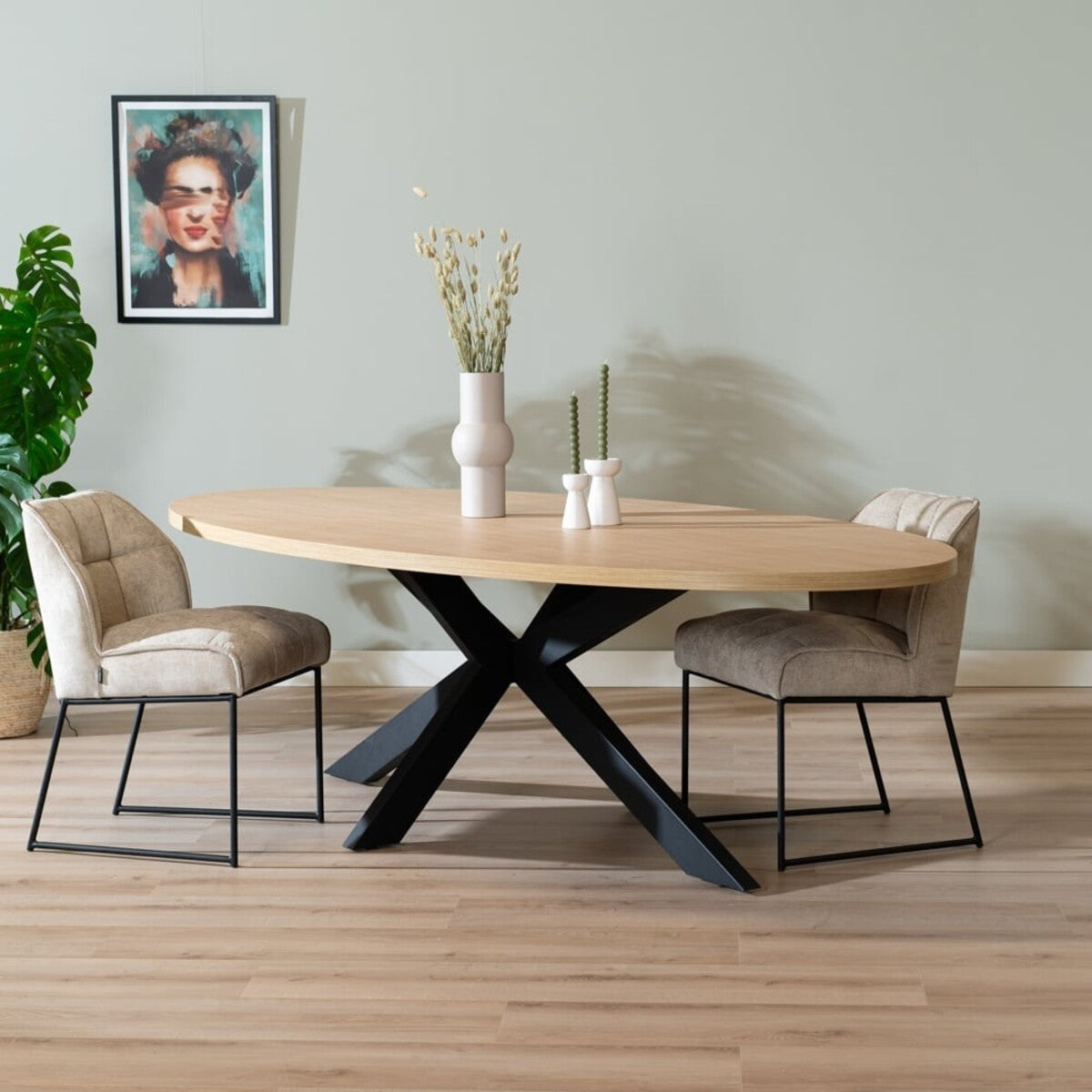 Eettafel Carl melamine eiken ovaal 270 x 130 cm