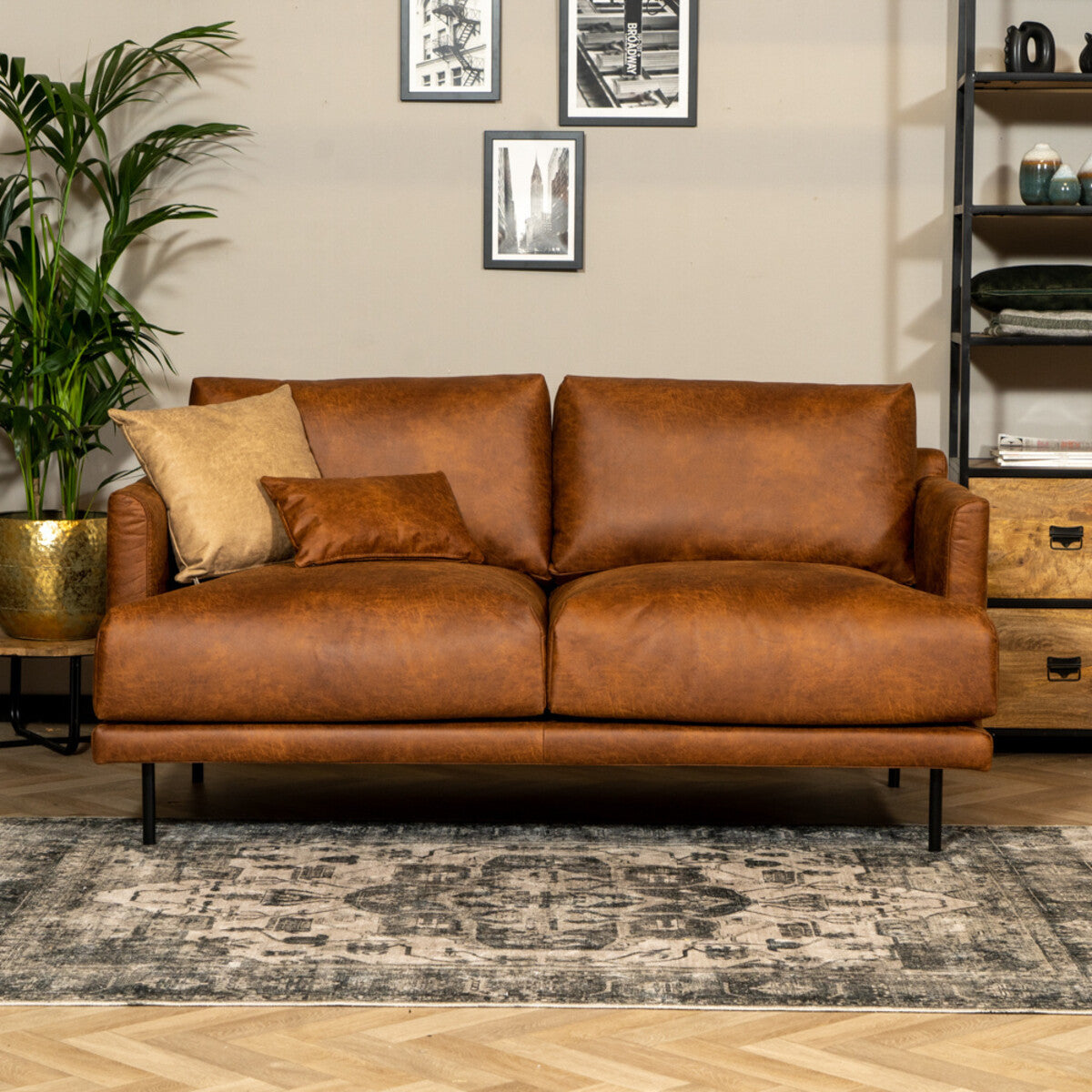 Industriële bank 2,5-zits Denver cognac