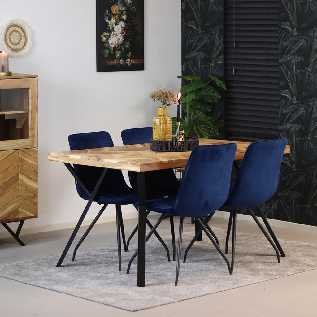 Industriële eettafel visgraat Hunter acaciahout 140 x 90 cm
