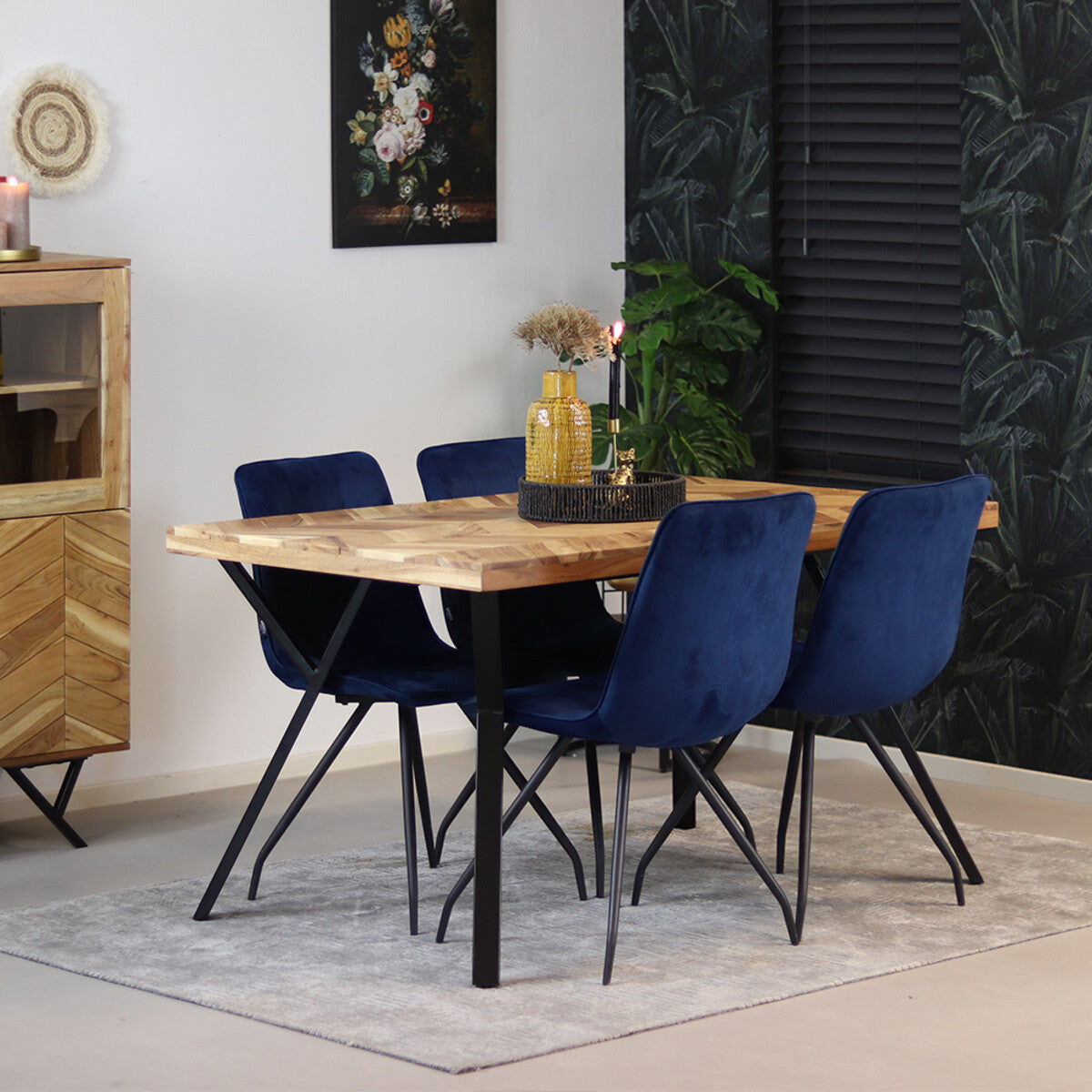 Industriële eettafel visgraat Hunter acaciahout 140 x 90 cm