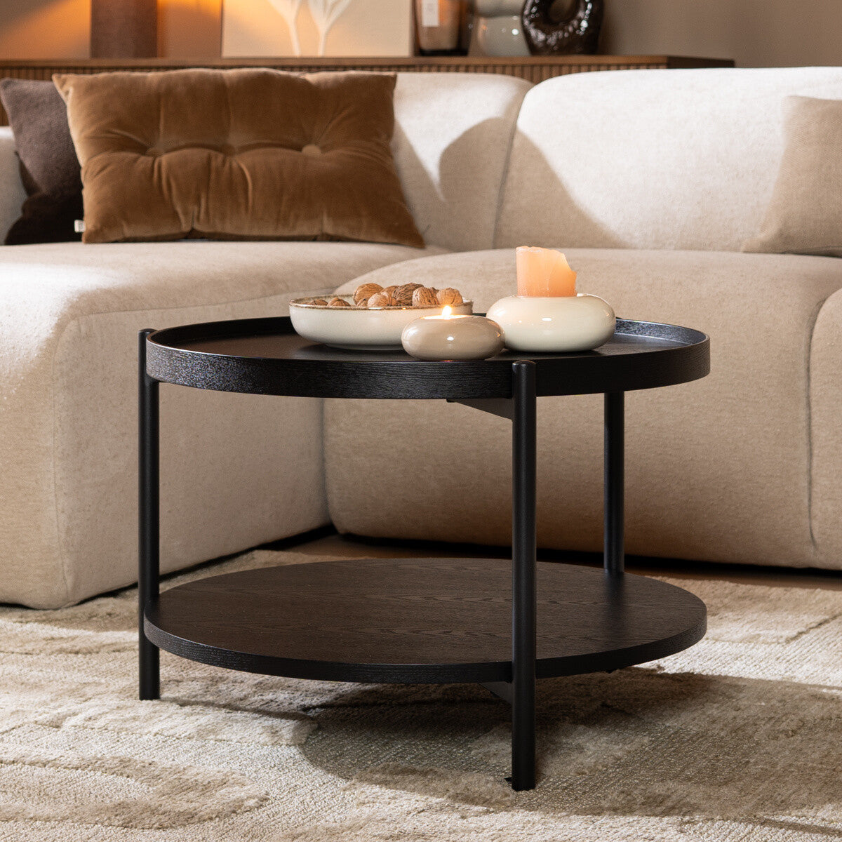 Salontafel Rio Ø58 cm zwart eiken