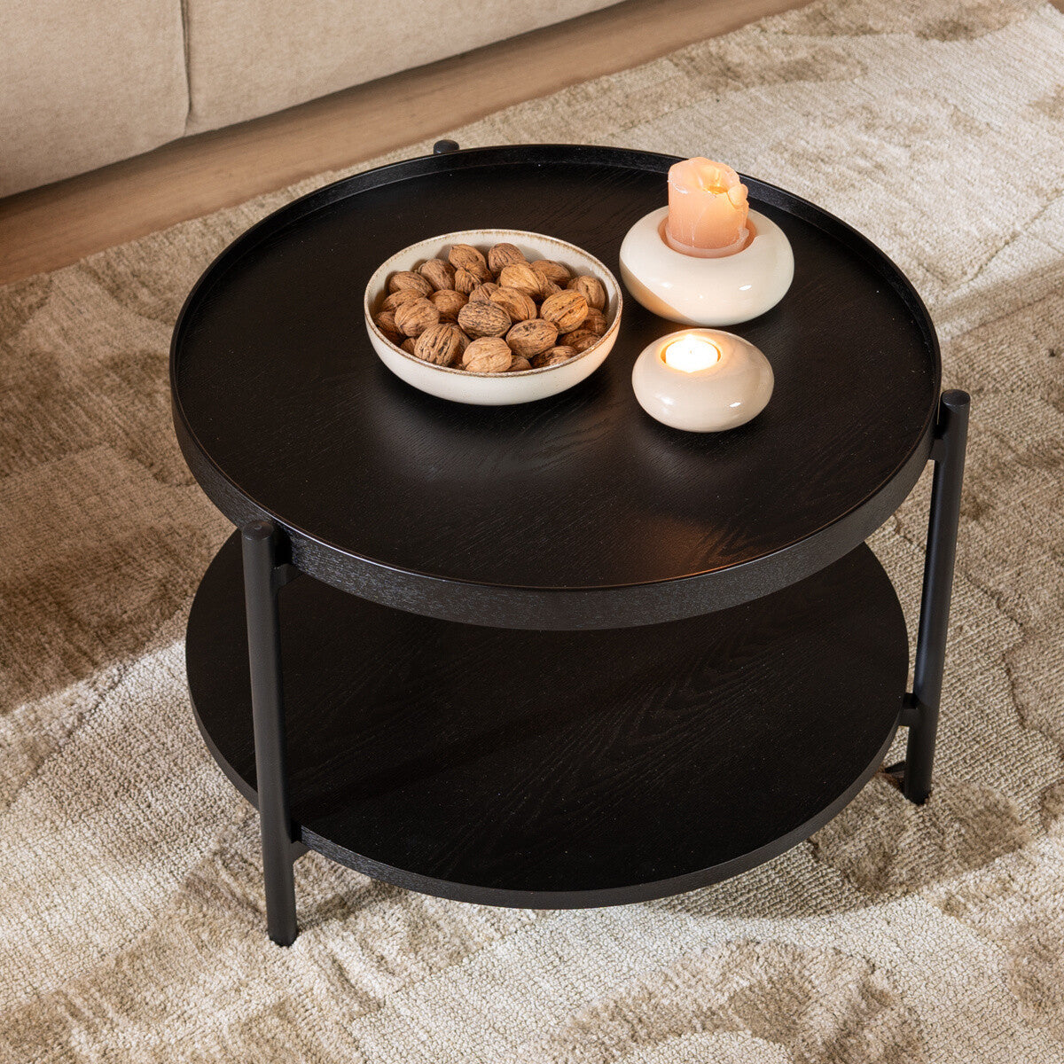 Salontafel Rio Ø58 cm zwart eiken
