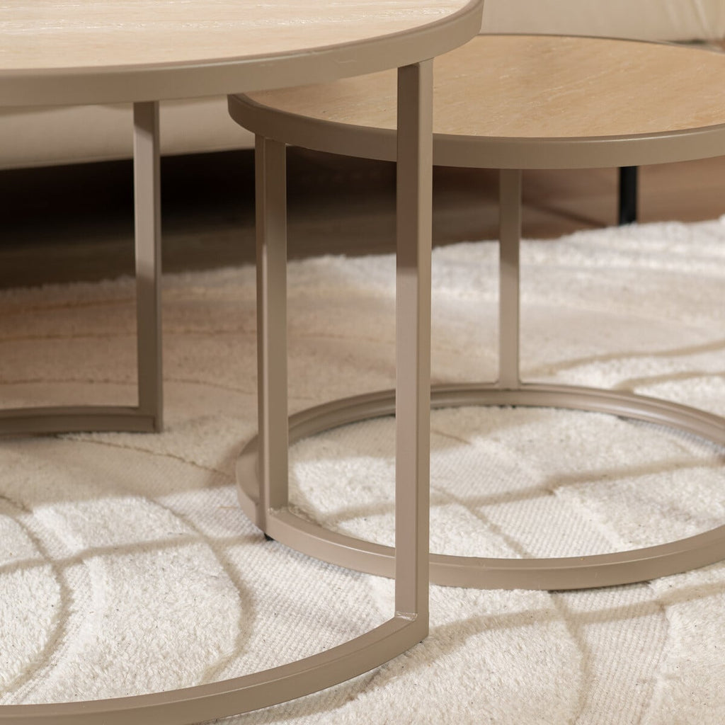 Salontafel Sef set van 2 Ø70 cm en Ø50 cm taupe/travertin