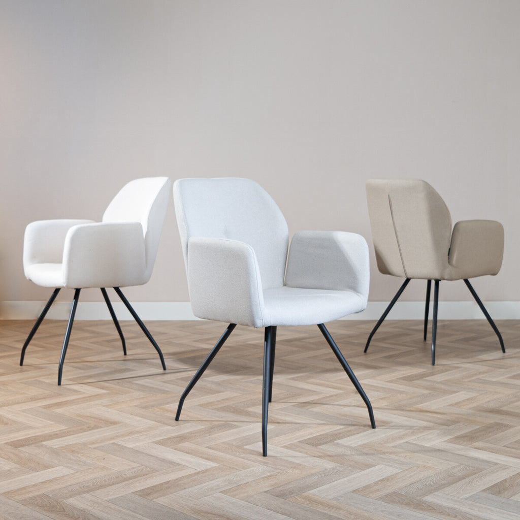 Scandinavische eetkamerstoel Frey gerecyclede stof taupe