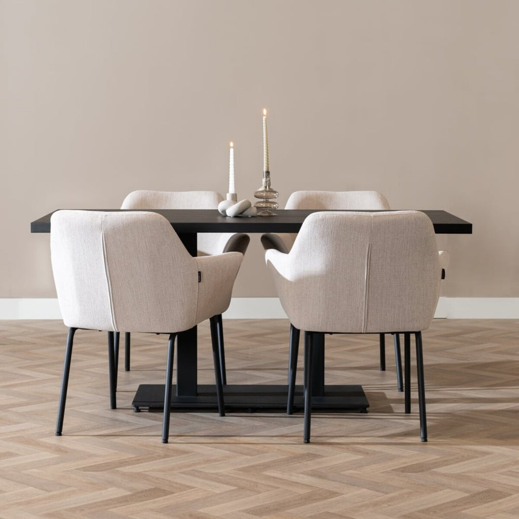 Scandinavische eetkamerstoel Sten gerecyclede stof taupe
