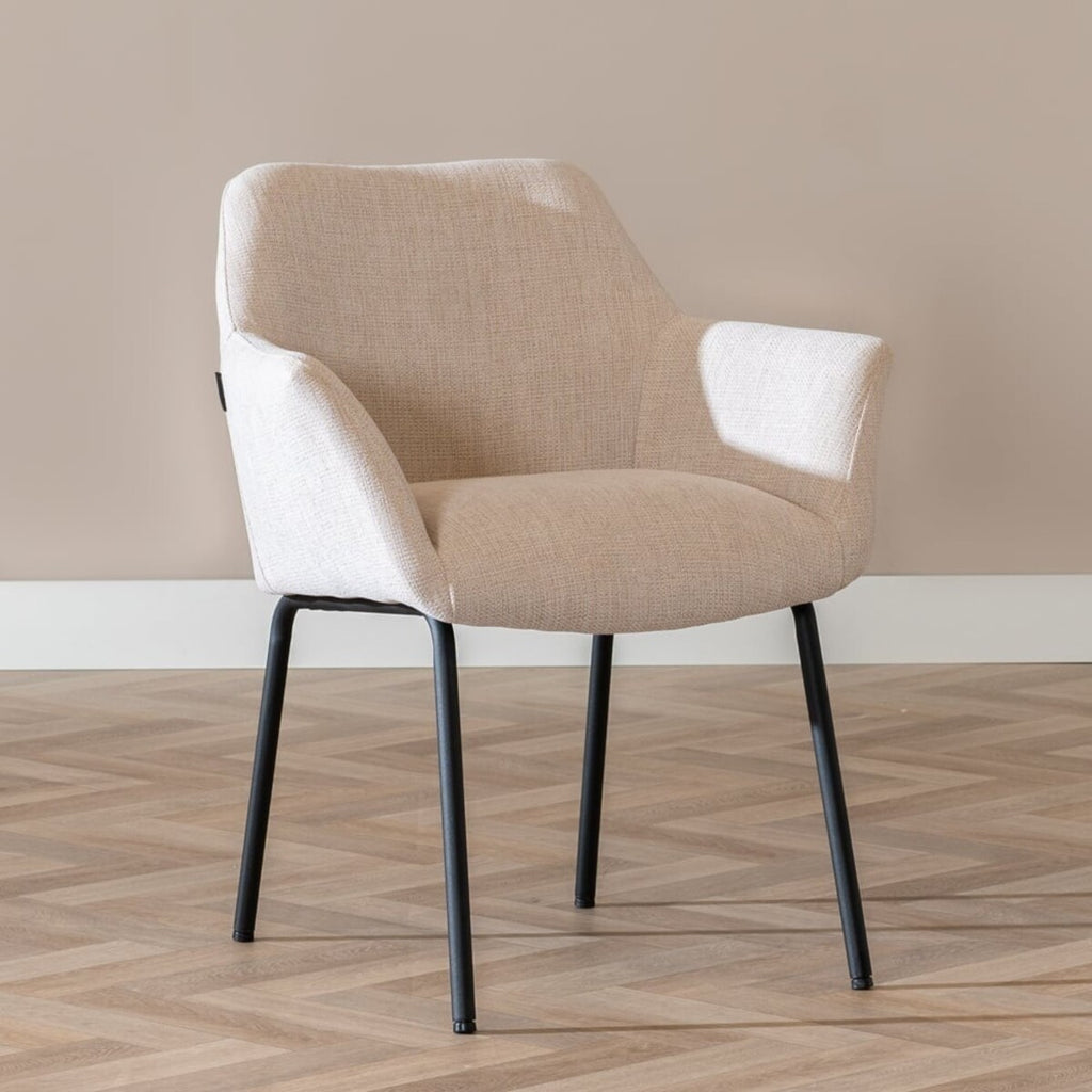Scandinavische eetkamerstoel Sten gerecyclede stof beige