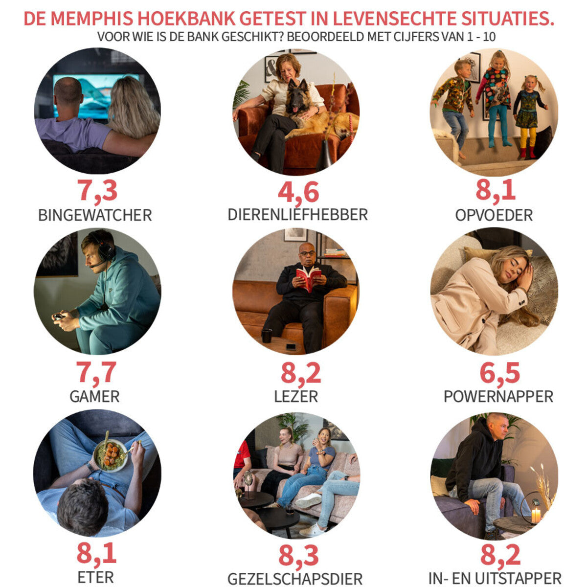 Scandinavische hoekbank Memphis taupe stof gemêleerd links