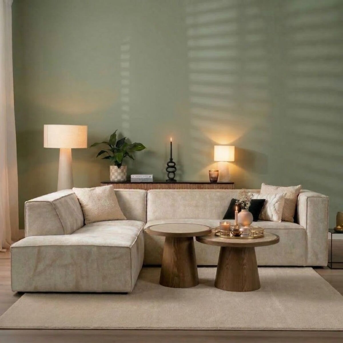 Scandinavische hoekbank Memphis taupe stof gemêleerd links