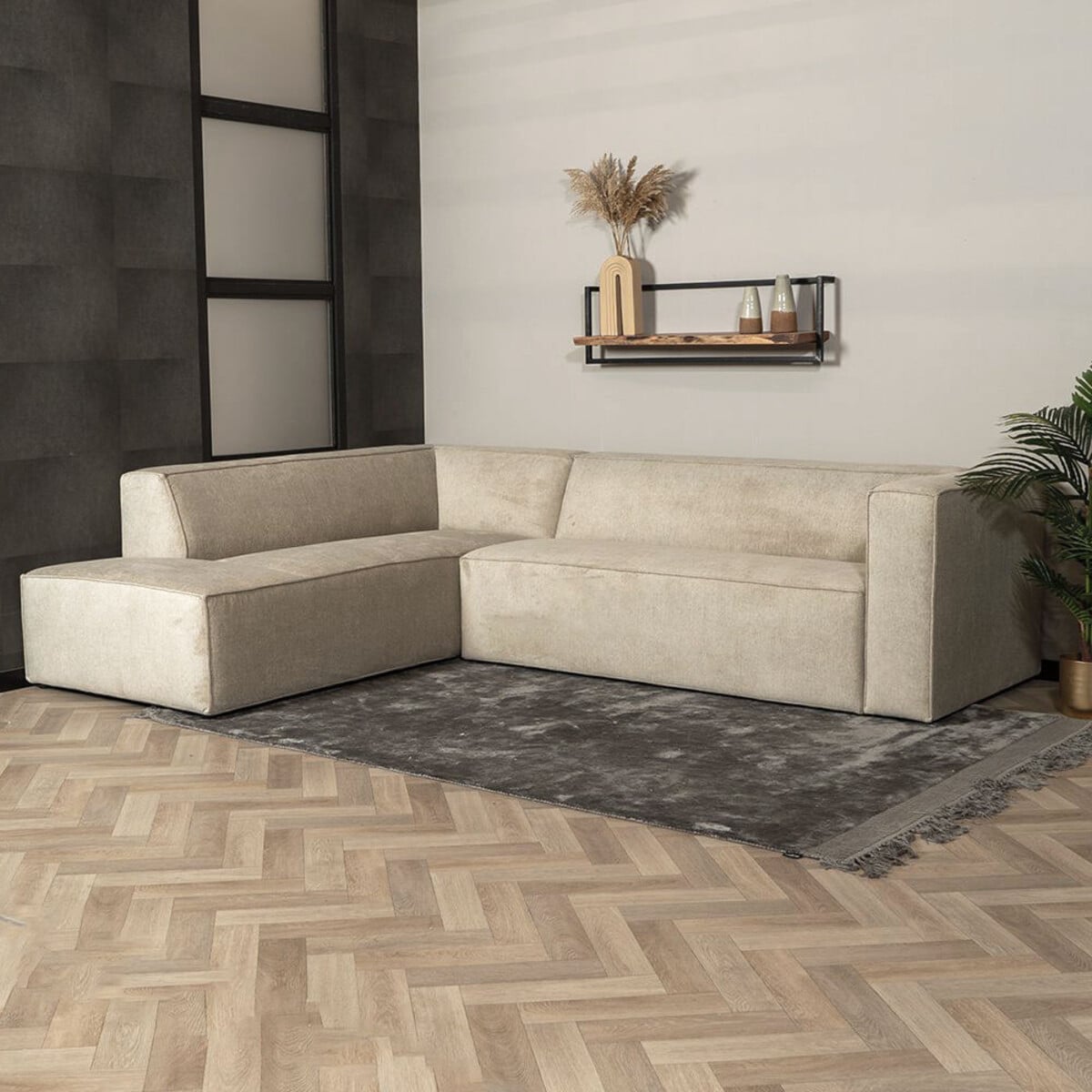 Scandinavische hoekbank Memphis taupe stof gemêleerd links