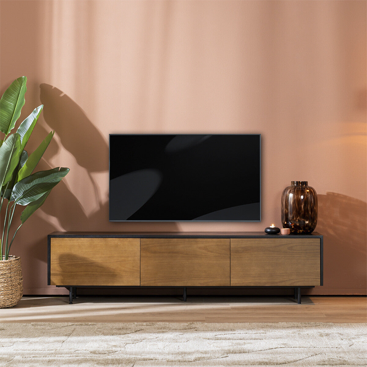 Tv-meubel Thomas zwart/rustiek eiken 180 cm