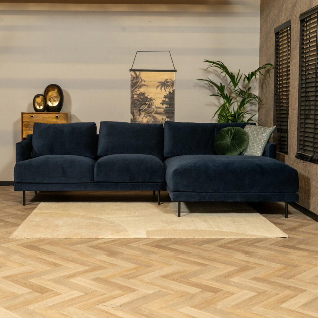 Velvet hoekbank Denver blauw rechts