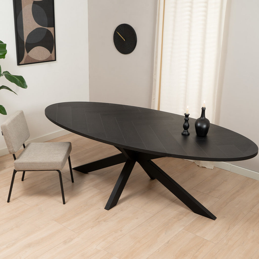 Visgraat eettafel zwart ovaal Joren PVC zwart 280 x 110 cm