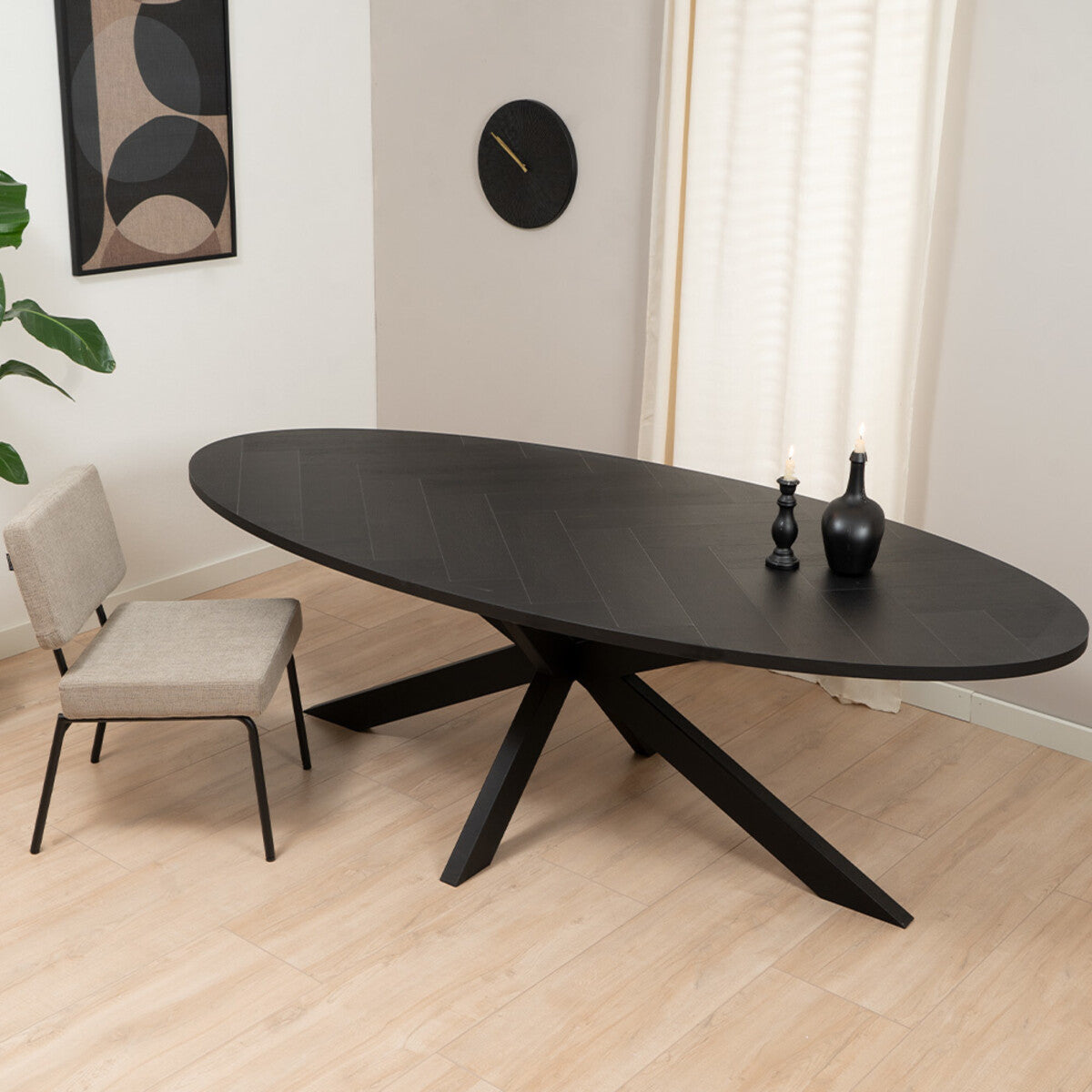 Visgraat eettafel zwart ovaal Joren PVC zwart 280 x 110 cm