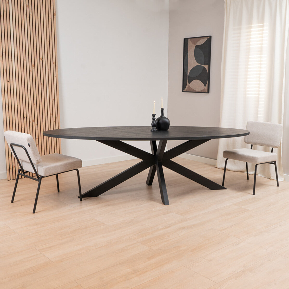 Visgraat eettafel zwart ovaal Joren PVC zwart 280 x 110 cm